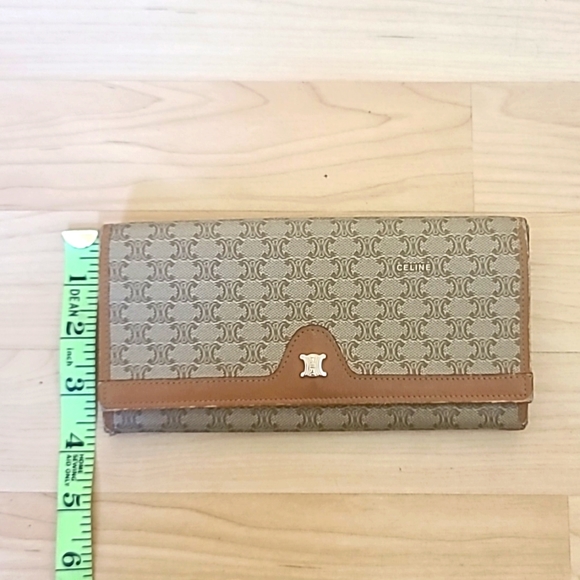 CELINE Long Wallet Macadam Pattern Leather Tan Brown Authentic - Picture 14 of 14
